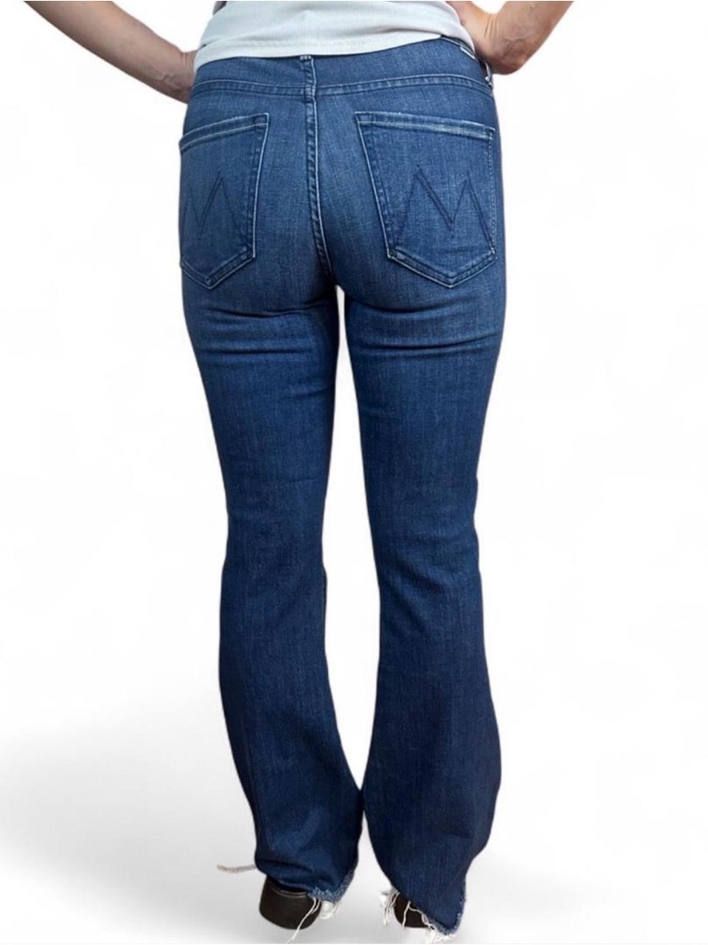 MOTHER The Weekender Fray Jeans Bazaar Dark Blue Stretch Denim 26 Luxury Minimal